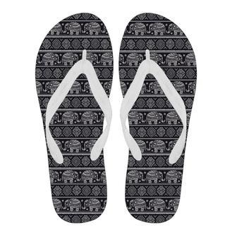 Black Aztec Elephant Pattern Print Men & Women Flip Flops | Newhawaiianshirts DE