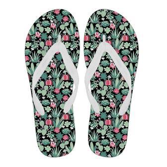 Black Cactus Pattern Print Men & Women Flip Flops | Newhawaiianshirts CA