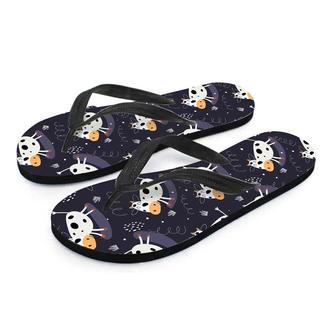 Black Cartoon Cow Print Men's Flip Flops | Newhawaiianshirts CA