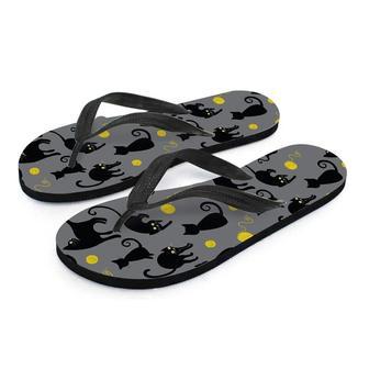 Black Cat Knit Print Men's Flip Flops | Newhawaiianshirts UK