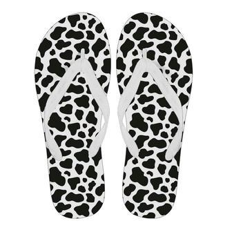 Black Cow Pattern Print Men & Women Flip Flops | Newhawaiianshirts DE