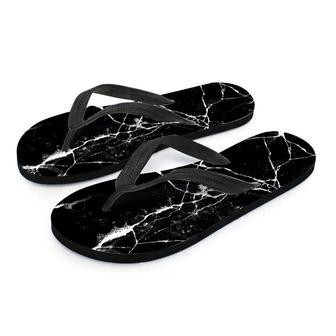 Black Cracked Marble Men's Flip Flops | Newhawaiianshirts