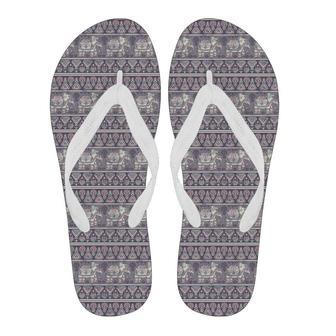 Black Elephant Aztec Pattern Print Men & Women Flip Flops | Newhawaiianshirts AU