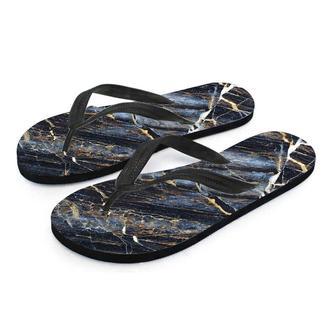 Black Gold Cracked Marble Men's Flip Flops | Newhawaiianshirts CA