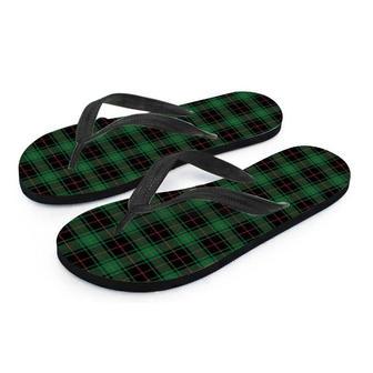 Black Green Plaid Tartan Men's Flip Flops | Newhawaiianshirts DE