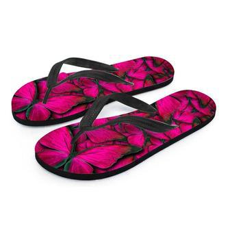 Black Pink Butterfly Print Men's Flip Flops | Newhawaiianshirts CA