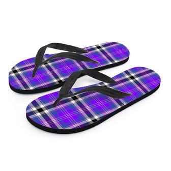 Black Purple Plaid Tartan Men's Flip Flops | Newhawaiianshirts CA