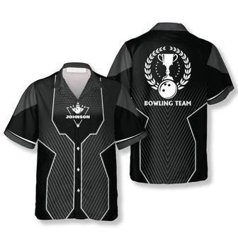 Black Sports Style Trophy Emblem Custom Bowling Hawaiian Shirt, Uniform Shirt for Team Bowling | Newhawaiianshirts DE