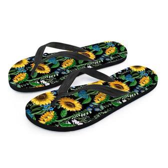 Black Sunflower Floral Men's Flip Flops | Newhawaiianshirts CA