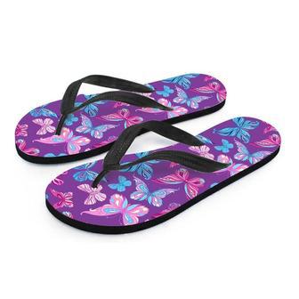 Blue And Pink Butterfly Print Men's Flip Flops | Newhawaiianshirts CA