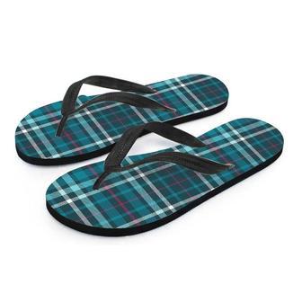 Blue Aqua Plaid Tartan Men's Flip Flops | Newhawaiianshirts DE