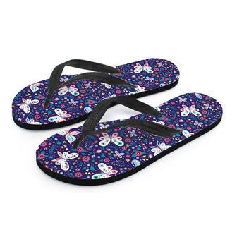 Blue Butterfly Floral Print Men's Flip Flops | Newhawaiianshirts DE