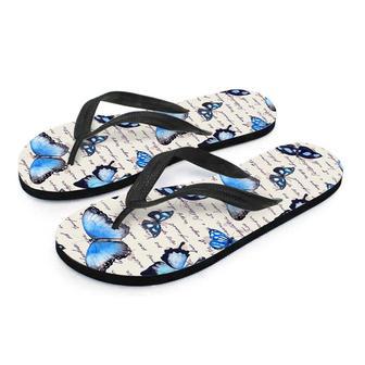 Blue Butterfly Watercolor Print Men's Flip Flops | Newhawaiianshirts DE