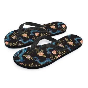 Blue Chinese Dragon Floral Men's Flip Flops | Newhawaiianshirts CA