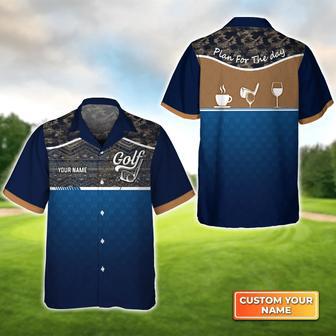 Blue Golf Jersey Plan For The Day Camo Pattern Personalized Name Hawaiian Shirt Gift For Golfer | Newhawaiianshirts