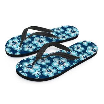 Blue Hibiscus Hawaiian Print Men's Flip Flops | Newhawaiianshirts DE