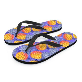 Blue Neon Pineapple Hawaiian Print Men's Flip Flops | Newhawaiianshirts UK