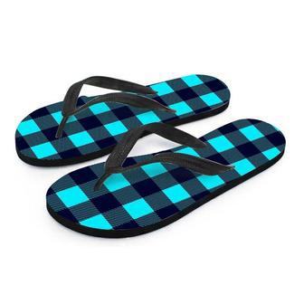 Blue Plaid Print Men's Flip Flops | Newhawaiianshirts DE