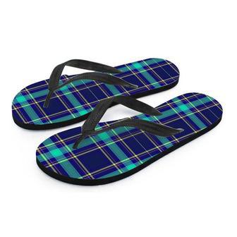 Blue Plaid Tartan Print Men's Flip Flops | Newhawaiianshirts