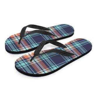 Blue Plaid Tartan Scottish Print Men's Flip Flops | Newhawaiianshirts