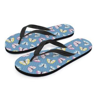 Blue Polka Dots Butterfly Print Men's Flip Flops | Newhawaiianshirts UK