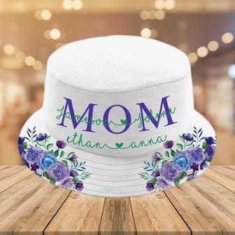 Blue Purple Roses Flower Mom Bucket Hat, Nana Hat, Grandma Hat | Newhawaiianshirts