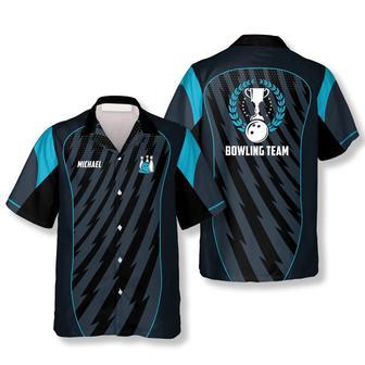 Blue Sports Style Trophy Emblem Custom Bowling Hawaiian Shirt, Uniform Team Bowling Shirt | Newhawaiianshirts AU