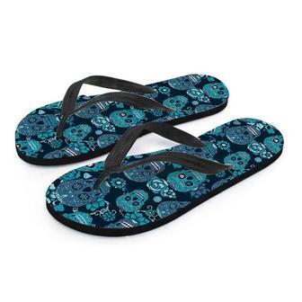 Blue Sugar Skull Men's Flip Flops | Newhawaiianshirts DE