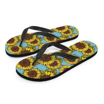 Blue Sunflower Print Men's Flip Flops | Newhawaiianshirts DE