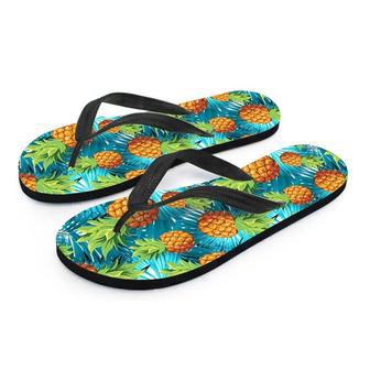 Blue Tropical Hawaiian Pineapple Print Men's Flip Flops | Newhawaiianshirts CA