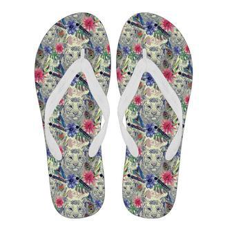 Bohemian White Tiger Pattern Print Men & Women Flip Flops | Newhawaiianshirts AU