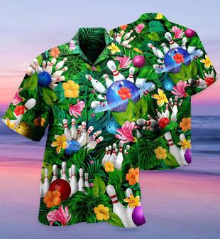 Bowling Hawaiian Shirt, Tropical Floral Tropical Leaves Hawaiian Shirt, Bowling Roll Aloha Shirt For Men Perfect Gift For Bowling Lovers, Bowlers | Newhawaiianshirts UK