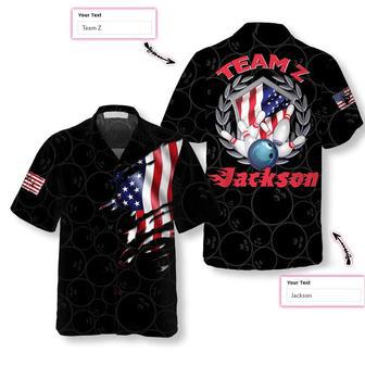 Bowling Team American Flag Custom Hawaiian Shirt, Personalized Bowling Shirt For Men & Women, Uniform Bowling Team Shirt | Newhawaiianshirts CA