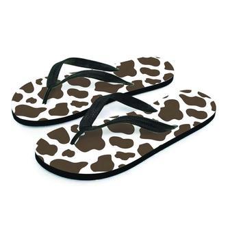 Brown And White Cow Print Men's Flip Flops | Newhawaiianshirts AU