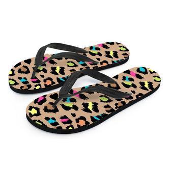 Brown Colorful Cheetah Print Men's Flip Flops | Newhawaiianshirts CA