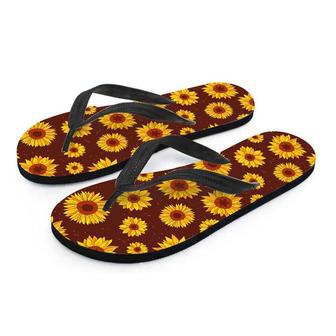 Brown Sunflower Men's Flip Flops | Newhawaiianshirts AU