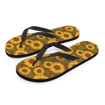 Brown Sunflower Print Men's Flip Flops | Newhawaiianshirts AU