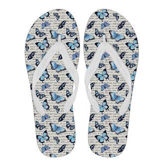 Butterfly Blue Pattern Print Men & Women Flip Flops | Newhawaiianshirts DE