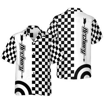 Checkerboard Style Archery Hawaiian Shirt, Black and White Pattern Archery Shirt, Gift for Archer | Newhawaiianshirts AU