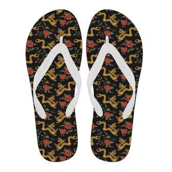 Chinese Dragon Rose Pattern Print Men & Women Flip Flops | Newhawaiianshirts CA