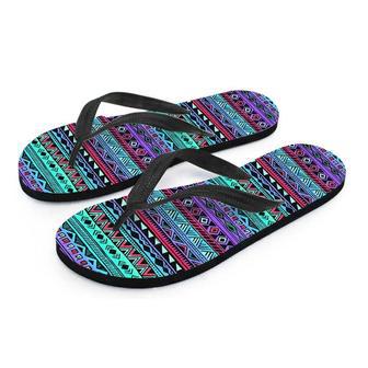 Colorful Neon Tribal Aztec Hand Drawn Men's Flip Flops | Newhawaiianshirts DE