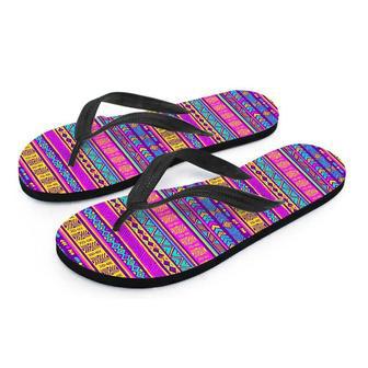 Colorful Neon Tribal Navajo Aztec Print Men's Flip Flops | Newhawaiianshirts CA