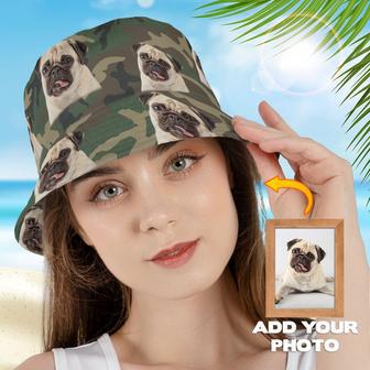 Custom Dog Photo Camouflage Bucket Hat for Men, Husband Summer Outfit Head Wear | Newhawaiianshirts CA