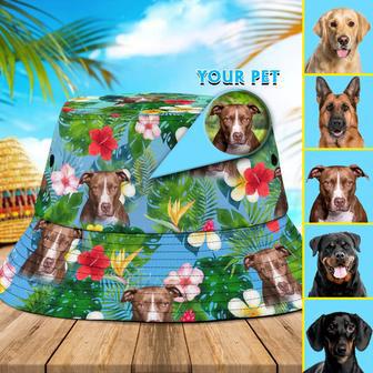 Custom Dog Photo Floral Tropical Bucket Hat for Dog Mom, Dog Dad, Men, Women, Custom Image Dog | Newhawaiianshirts AU