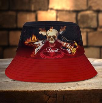 Custom Electric Guitar Bucket Hat, Skull Rock Music Guitar Players Hat for Men | Newhawaiianshirts CA