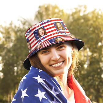 Custom Face American Flag of July Bucket Hat for Men, Women, Fisherman Hat | Newhawaiianshirts UK