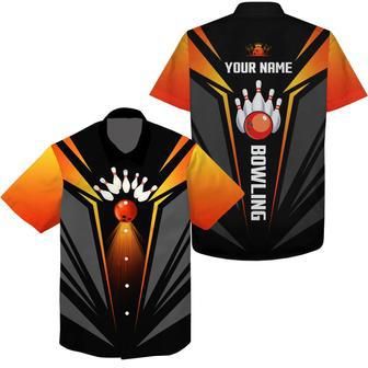 Custom Hawaiian Bowling Shirts Bowling Ball And Pins Team Shirt, Black Orange Bowl Shirts | Newhawaiianshirts CA