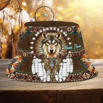 Custom Name Indian Native Wolf Dream Catchers Bucket Hat Indian Gift Bucket Hat | Newhawaiianshirts