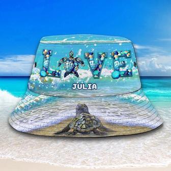 Custom Name Sea Turtle Bucket Hat for Girl, Women, Turtle Lovers Summer Outfits Hats | Newhawaiianshirts CA