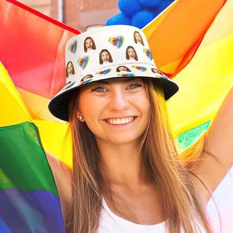 Custom Photo Face LGBT Rainbow Summer Bucket Hat for Pride Month | Newhawaiianshirts